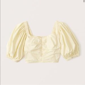 NWT Abercrombie Poplin Cinched Puff Sleeve Yellow Top